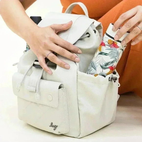 LUG 'Wiffle' Satin Luxe VL (Vegan Leather) Drawstring Backpack - Pebble (stone) - Picture 14 of 16